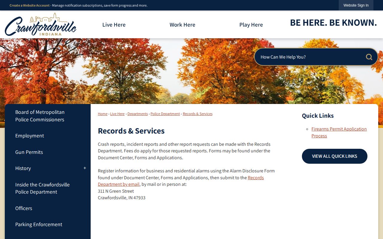 Crawfordsville Police Department arrest records services