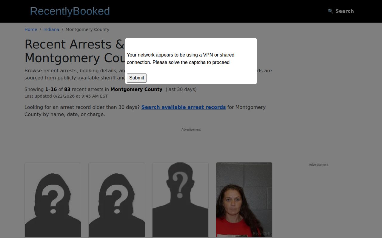 Unofficial RecentlyBooked Montgomery County arrest page