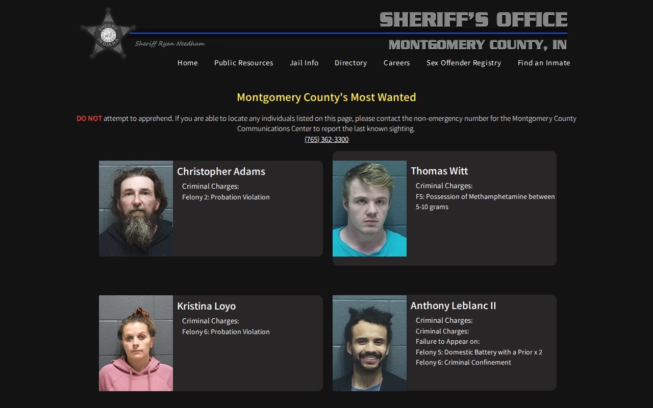 Official Montgomery County most wanted list and reporting instructions
